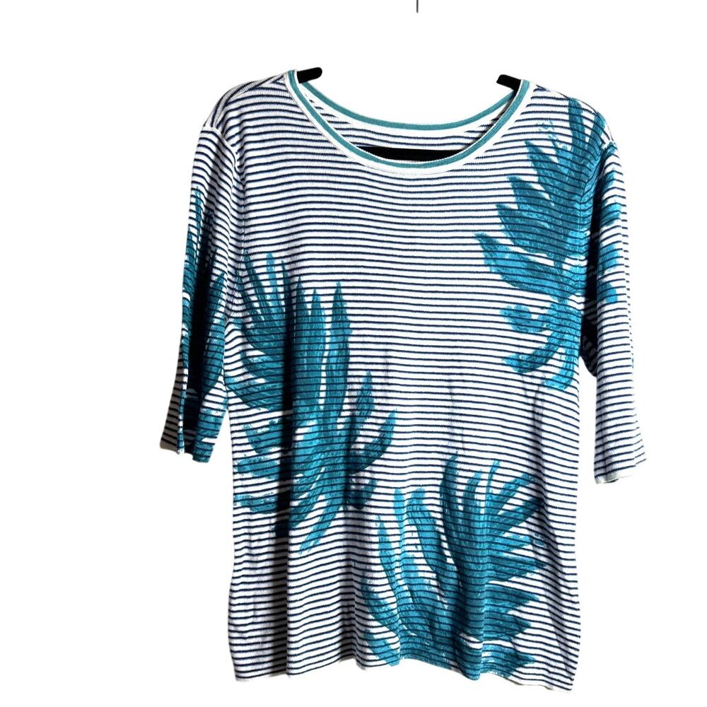 NIC + ZOE Leaving Lines Top NWT $148 SS Linen Blend Blue Teal Size L - Picture 5 of 9